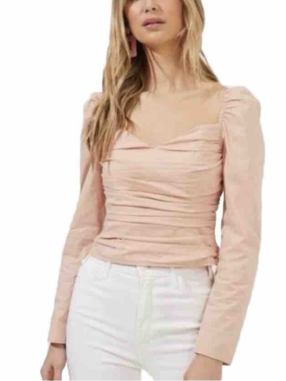 ASTR the Label Blush Ruched Sweetheart Corset Top Size M Long Sleeve